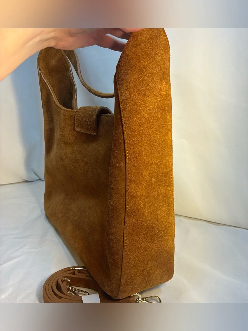 Italian Genuine Suede Leather Hobo Bag Tan Camel Shoulder Crossbody Handbag
